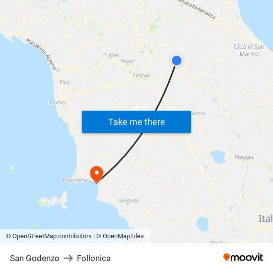 San Godenzo to Follonica map