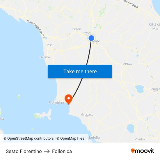 Sesto Fiorentino to Follonica map