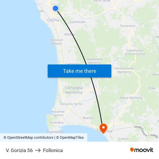 V. Gorizia 56 to Follonica map