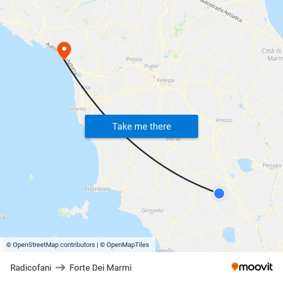 Radicofani to Forte Dei Marmi map