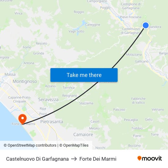 Castelnuovo Di Garfagnana to Forte Dei Marmi map