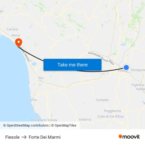 Fiesole to Forte Dei Marmi map