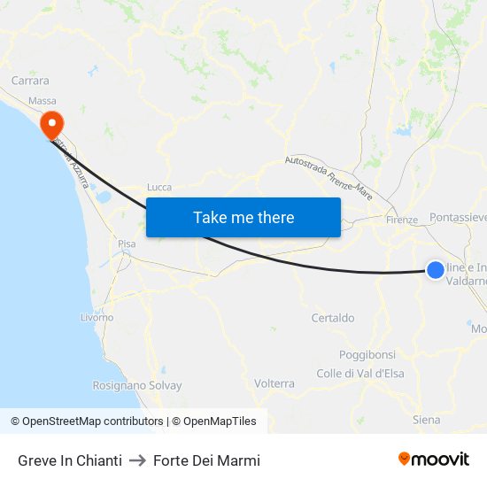 Greve In Chianti to Forte Dei Marmi map