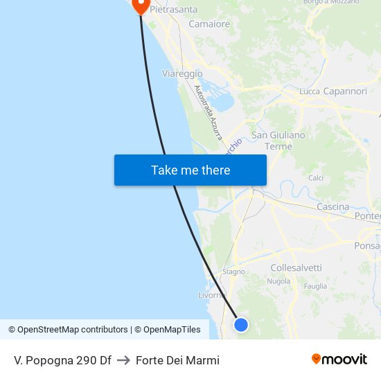 V. Popogna 290 Df to Forte Dei Marmi map