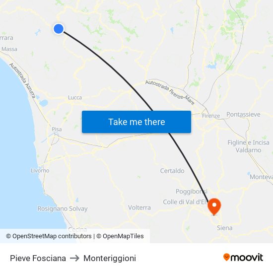 Pieve Fosciana to Monteriggioni map