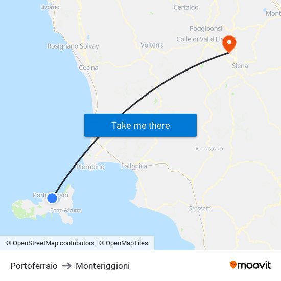 Portoferraio to Monteriggioni map