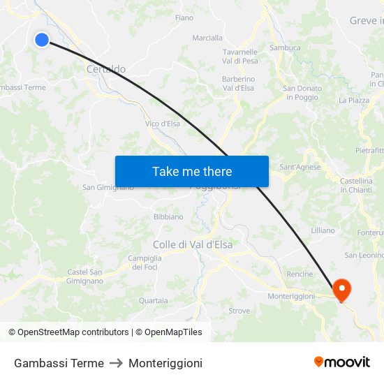 Gambassi Terme to Monteriggioni map