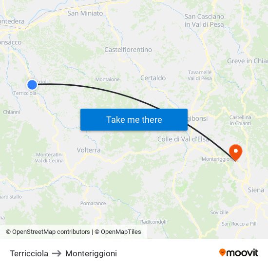 Terricciola to Monteriggioni map