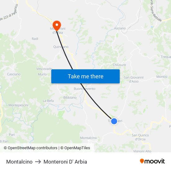 Montalcino to Monteroni D' Arbia map