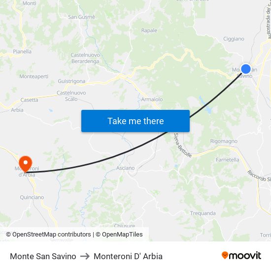 Monte San Savino to Monteroni D' Arbia map