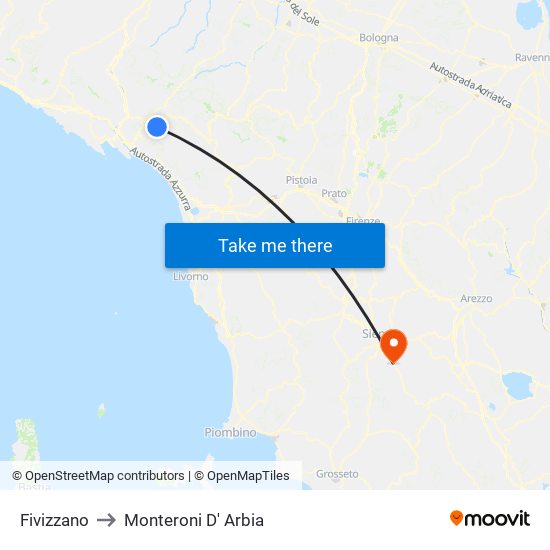 Fivizzano to Monteroni D' Arbia map