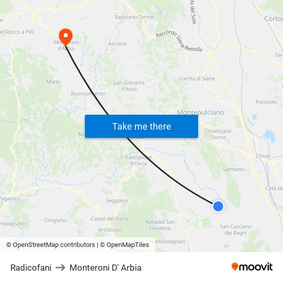 Radicofani to Monteroni D' Arbia map