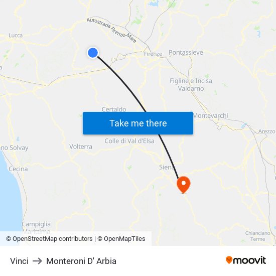 Vinci to Monteroni D' Arbia map