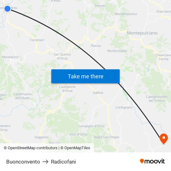 Buonconvento to Radicofani map