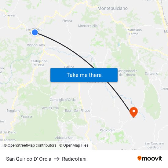 San Quirico D' Orcia to Radicofani map