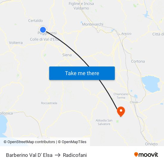 Barberino Val D' Elsa to Radicofani map