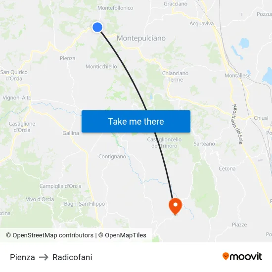 Pienza to Radicofani map