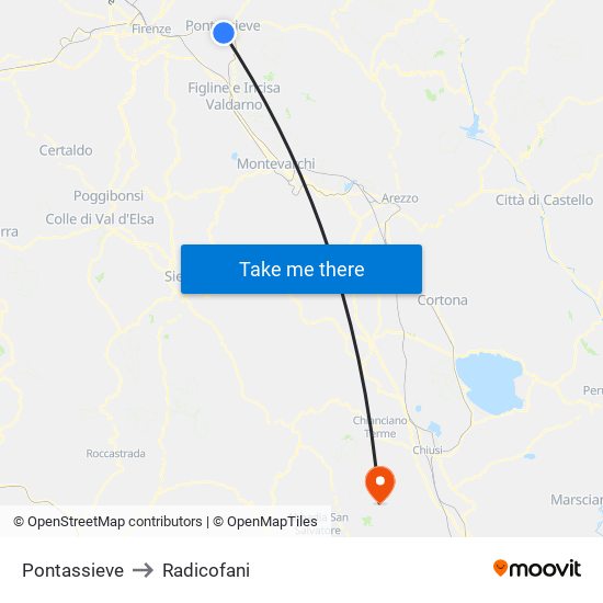 Pontassieve to Radicofani map