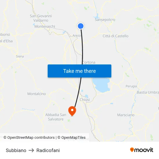 Subbiano to Radicofani map