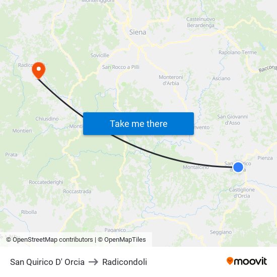 San Quirico D' Orcia to Radicondoli map