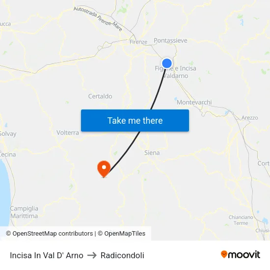 Incisa In Val D'Arno to Radicondoli map