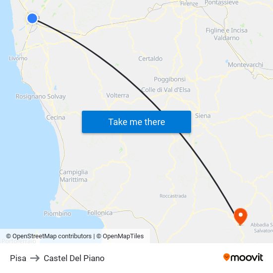 Pisa to Castel Del Piano map