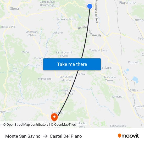 Monte San Savino to Castel Del Piano map