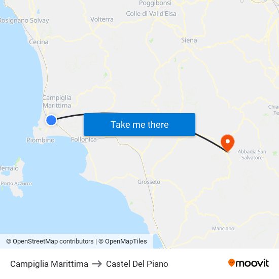 Campiglia Marittima to Castel Del Piano map