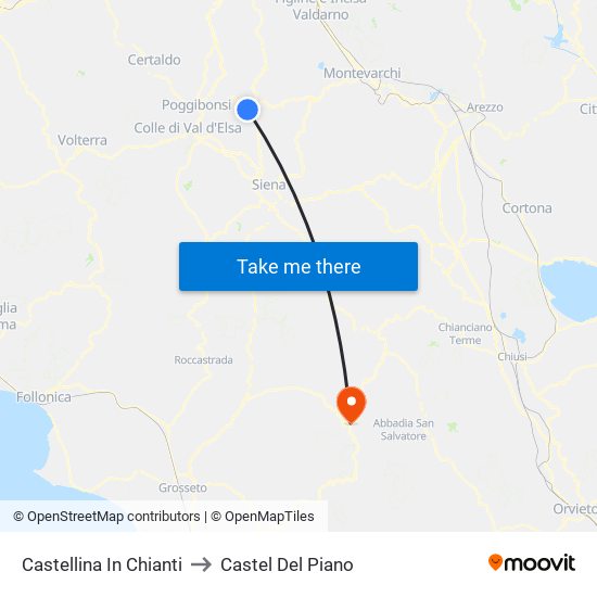 Castellina In Chianti to Castel Del Piano map
