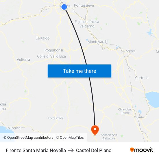 Firenze Santa Maria Novella to Castel Del Piano map