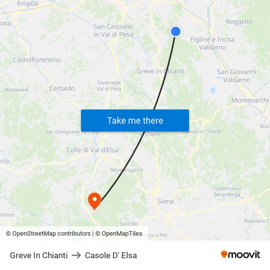 Greve In Chianti to Casole D' Elsa map