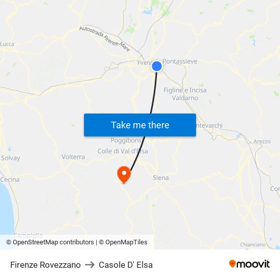 Firenze Rovezzano to Casole D' Elsa map