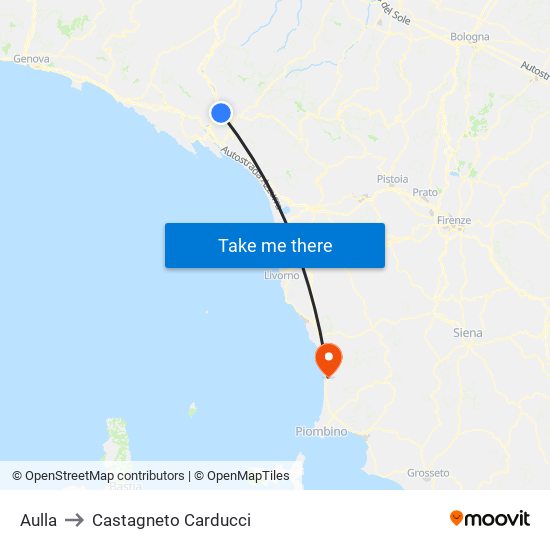 Aulla to Castagneto Carducci map