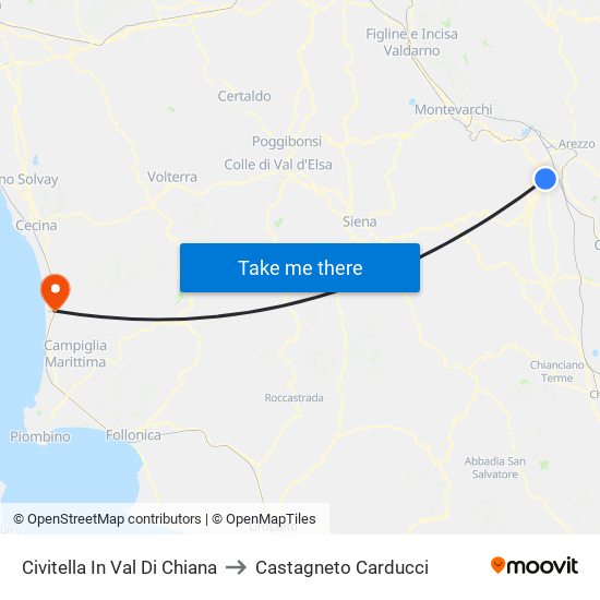 Civitella In Val Di Chiana to Castagneto Carducci map