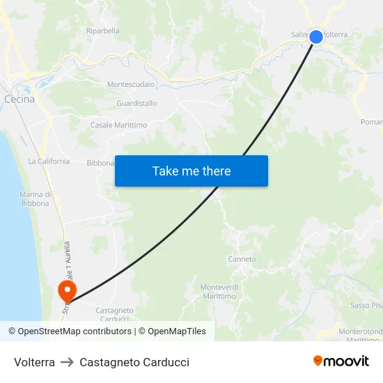 Volterra to Castagneto Carducci map