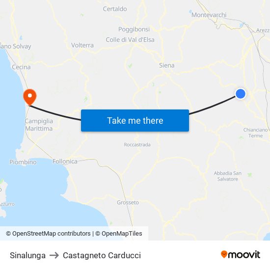 Sinalunga to Castagneto Carducci map