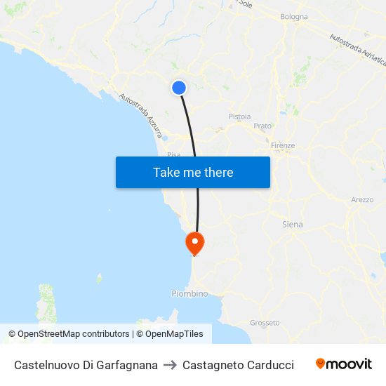 Castelnuovo Di Garfagnana to Castagneto Carducci map