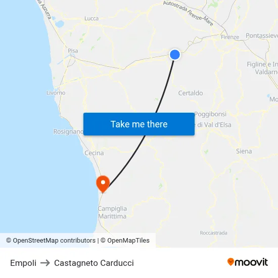 Empoli to Castagneto Carducci map