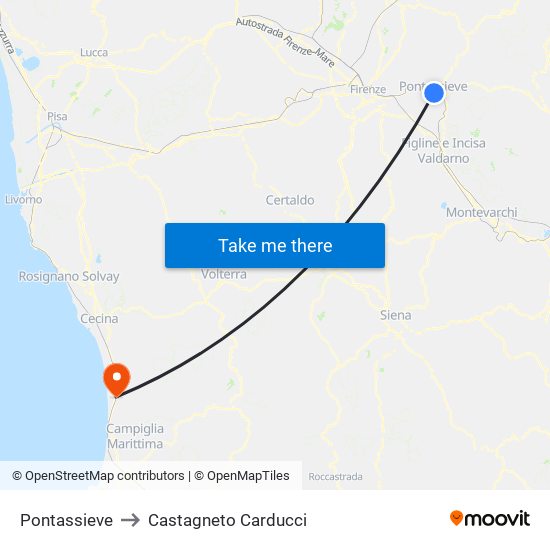 Pontassieve to Castagneto Carducci map
