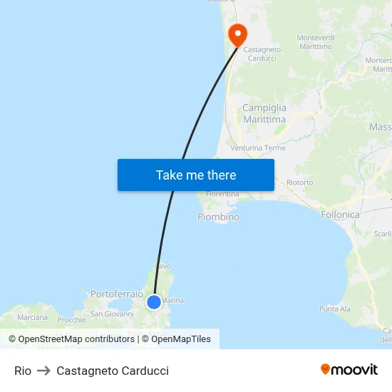 Rio to Castagneto Carducci map