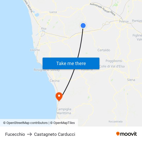 Fucecchio to Castagneto Carducci map