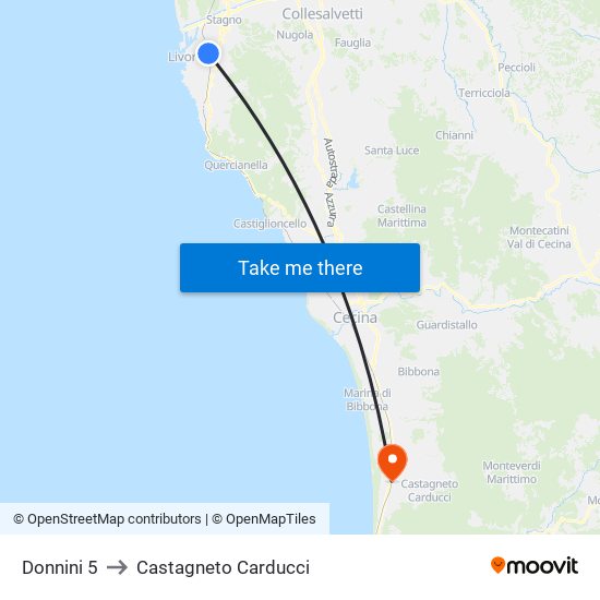 Donnini 5 to Castagneto Carducci map