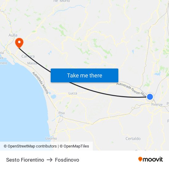 Sesto Fiorentino to Fosdinovo map