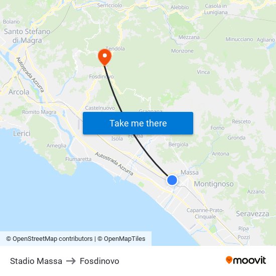 Stadio Massa to Fosdinovo map