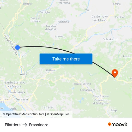 Filattiera to Frassinoro map