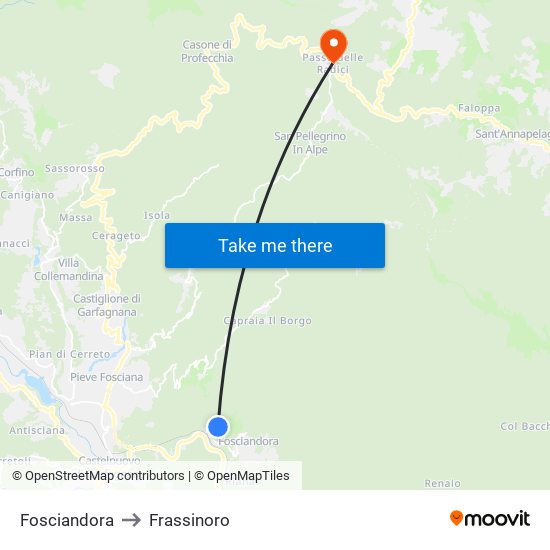 Fosciandora to Frassinoro map