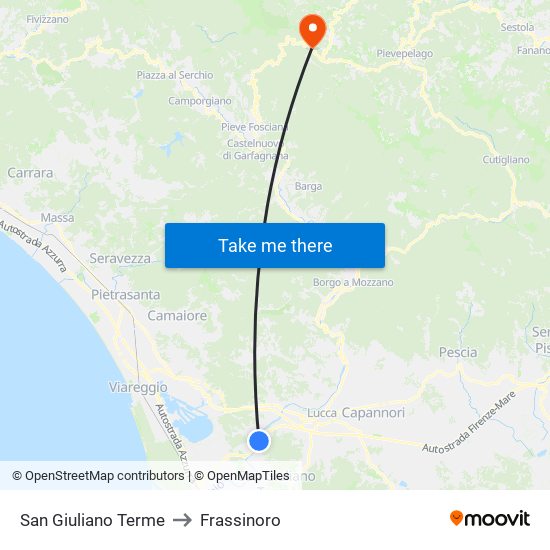 San Giuliano Terme to Frassinoro map