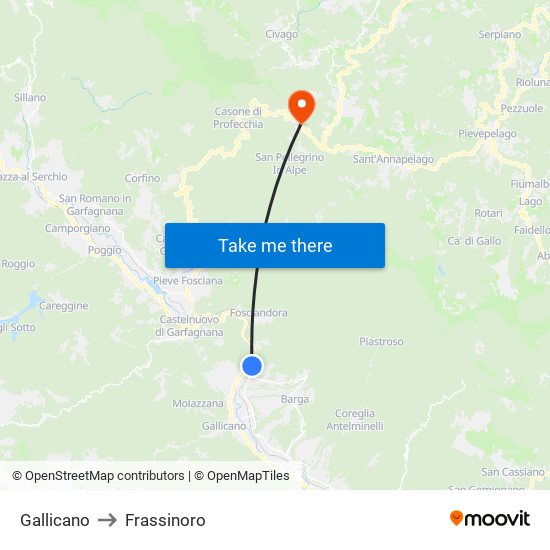 Gallicano to Frassinoro map