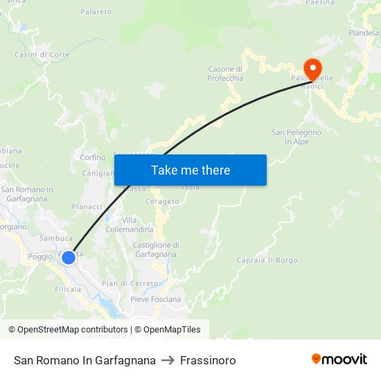 San Romano In Garfagnana to Frassinoro map