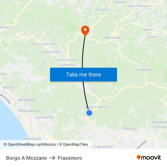 Borgo A Mozzano to Frassinoro map